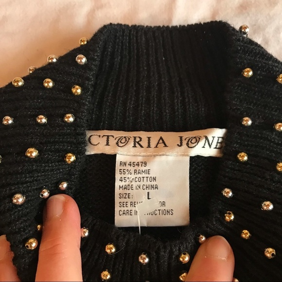 Vintage 80s NEW Womens Beaded Sweater Black Gild Silver Beads Large EMBELLISHED - Picture 5 of 8